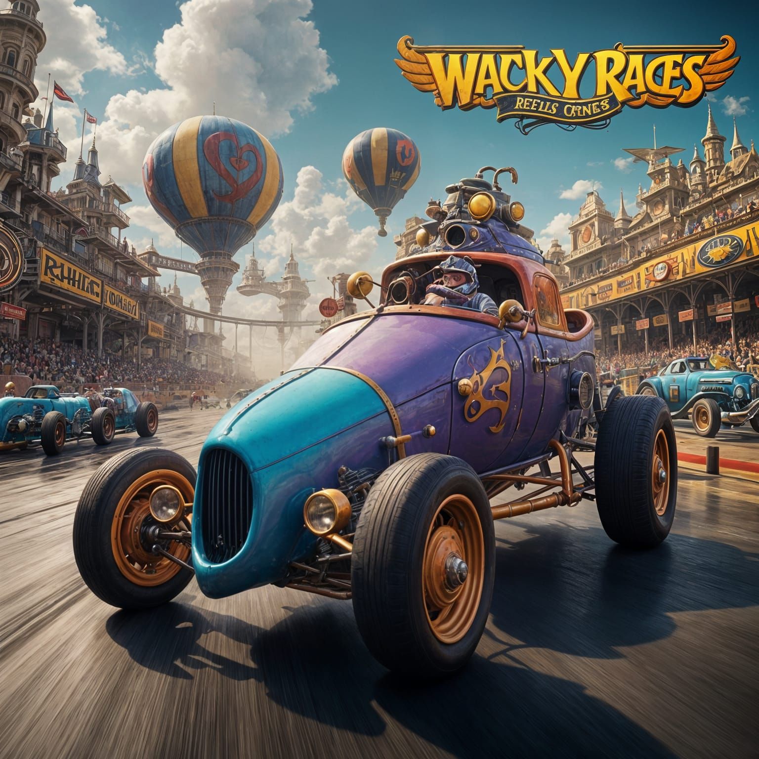 Wacky Races Drag Race: Detailed Matte Painting