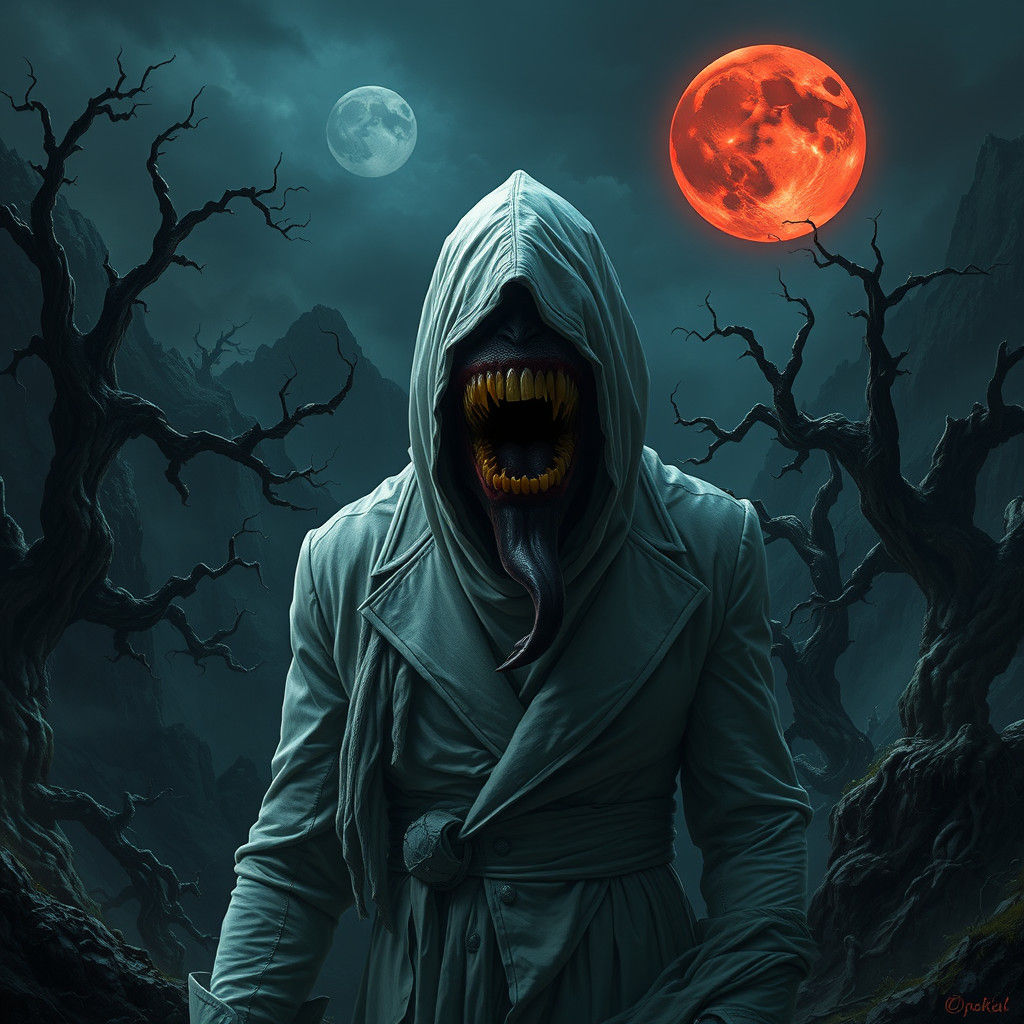 Terrifying Figure in Dark Valley: Fantasy Concept Art