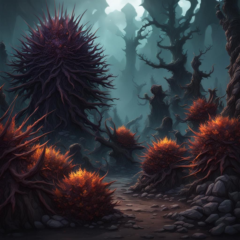 Spooky Spiky Dark Bush Assets in Matte Painting