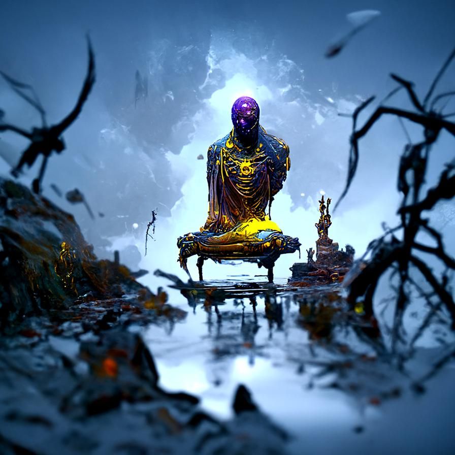 Sinister Skeletal Buddha Statue in Dark Fantasy Style