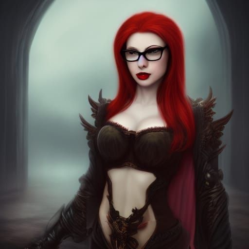 Redhead Teacher with Book in Fantasy Art Style