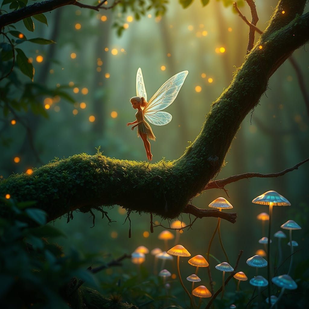 Ethereal Fairy in Enchanted Forest Scene, Inspired by Fantas...