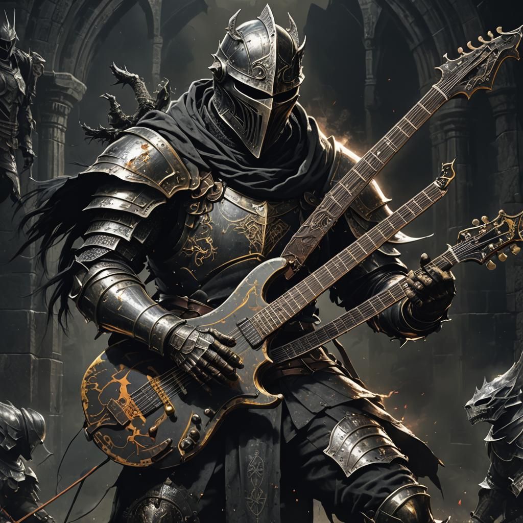 Dark Fantasy Paladin Plays Electric Guitar
