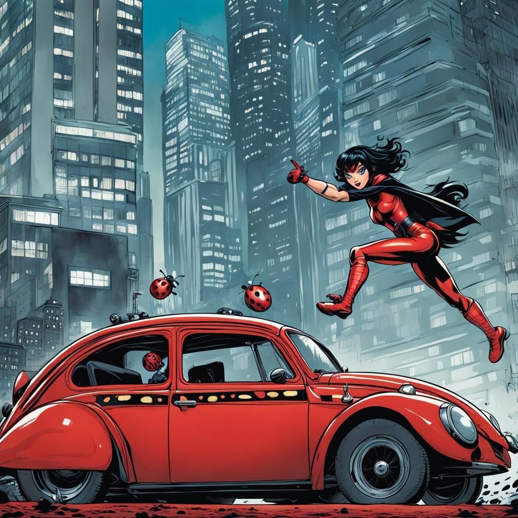 Ladybug Super-Heroine in Comic Art Style