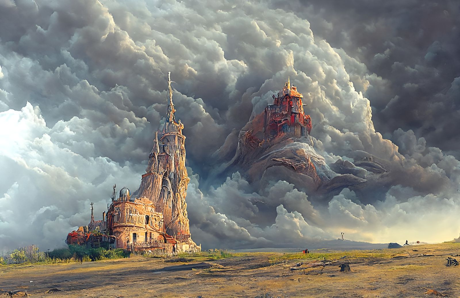 Storm Cloud Over Castle: Kinetic Pointillism Digital Paintin...