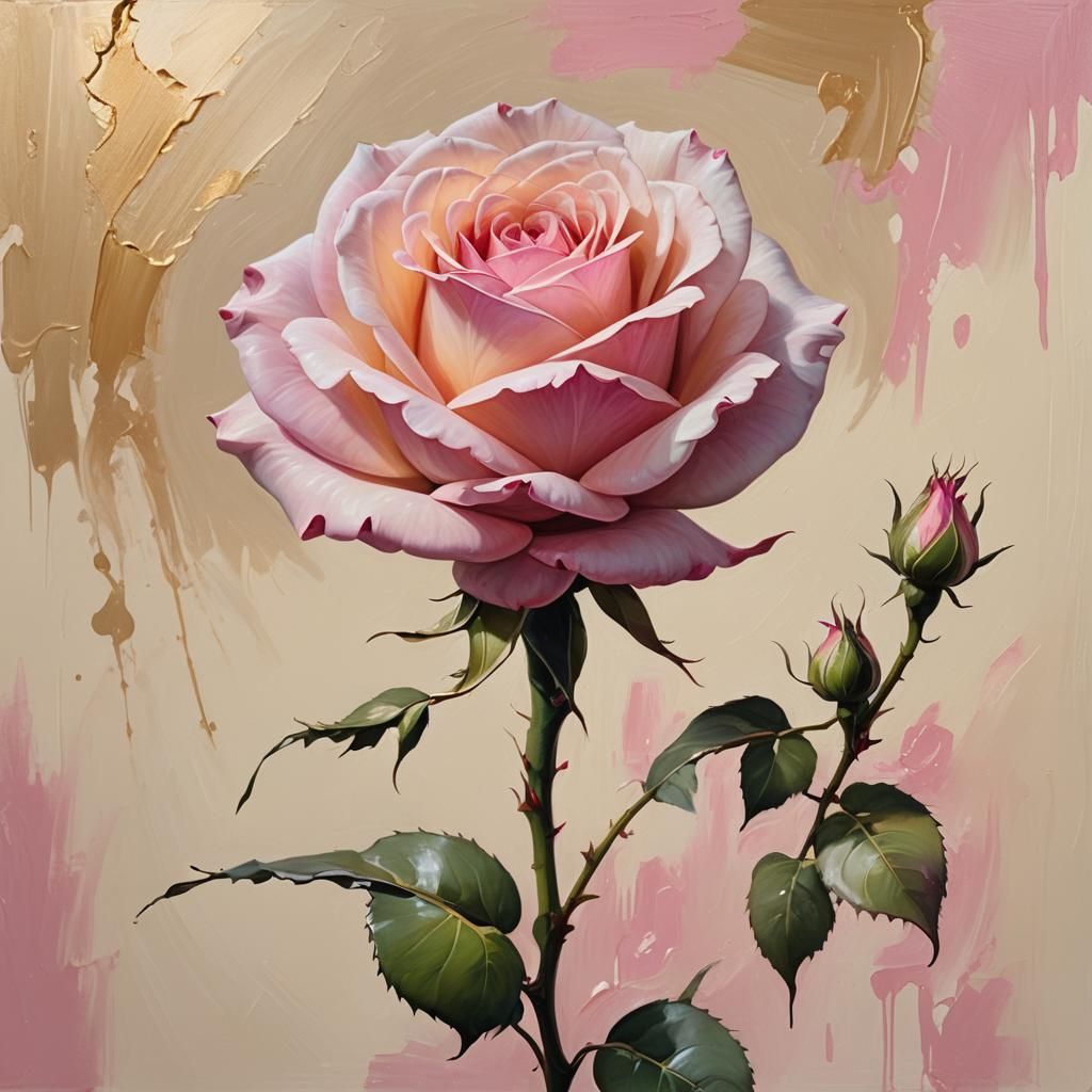 Abstract Expressionist Oil Painting of a Pink Rose