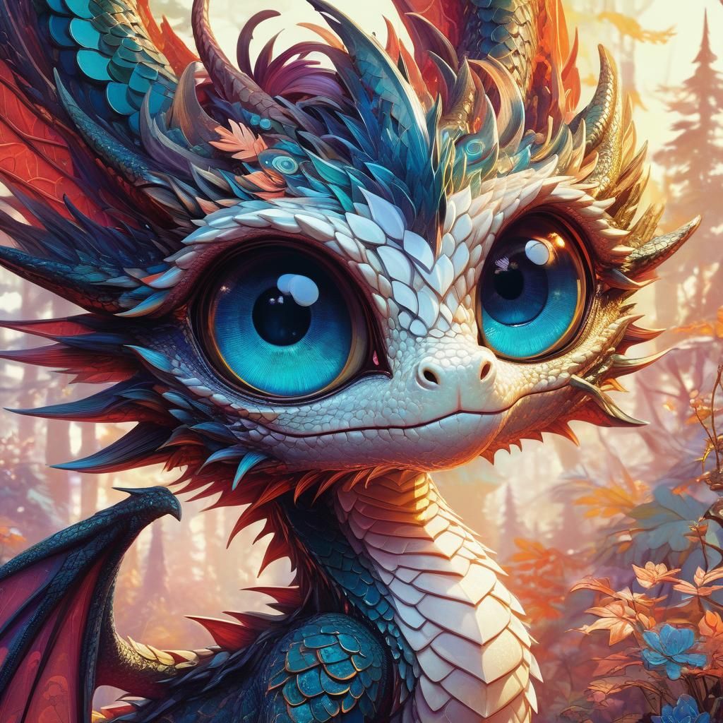 Adorable Dragon Portrait in Fantasy Wonderland Style