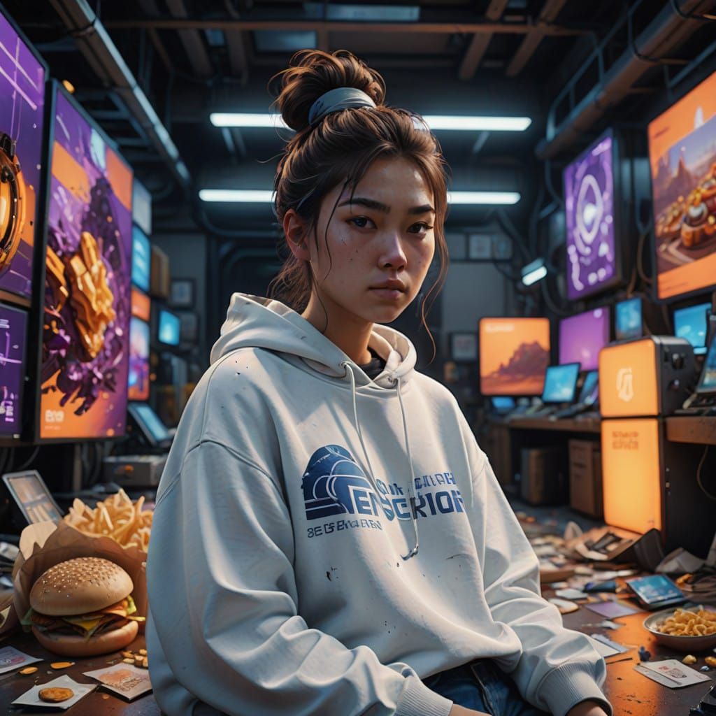 Asian Cyberpunk Goddess Surrounded by Futuristic Tech