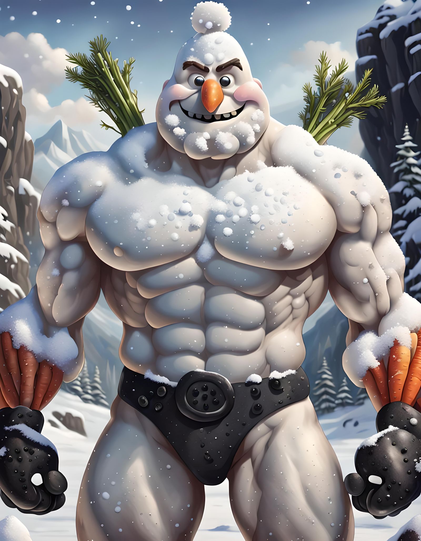 Muscular Snowman Concept Art in 8k Resolution