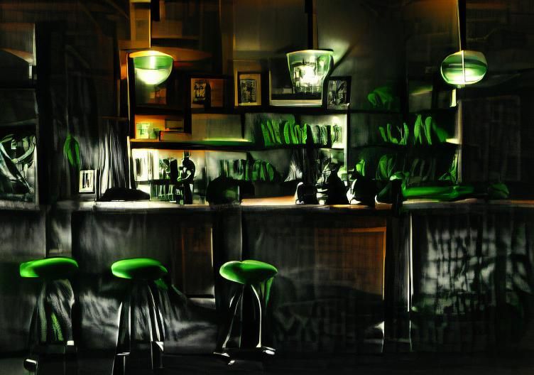 Moody Noir Bar Scene in Monochrome