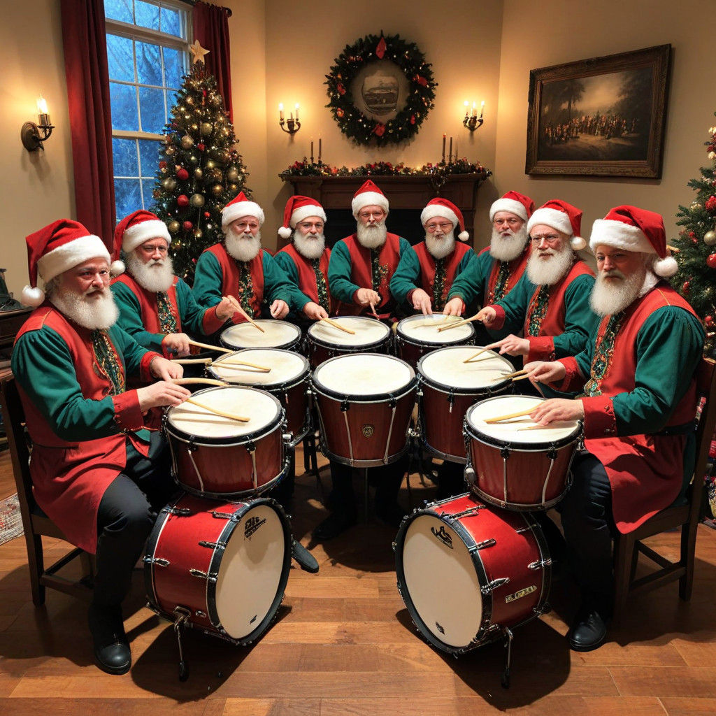 Vibrant Christmas Drummers Gather in Joyful Scene