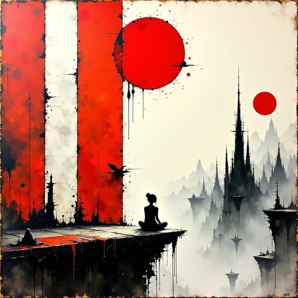 Dystopian Meditations: Solitary Figure in Impasto Landscape