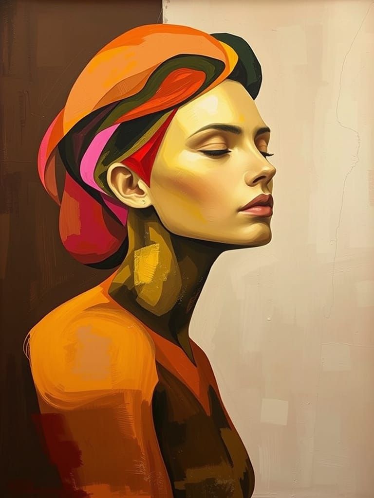 Abstract Human Figure Portrait with Organic Shapes and Neon ...