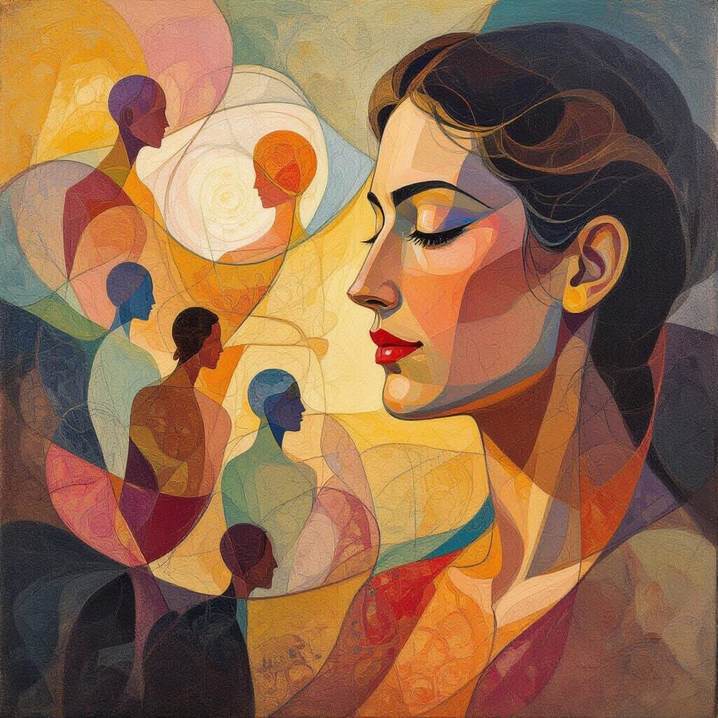 Ethereal Human Forms in Warm Abstract Web of Life Painting