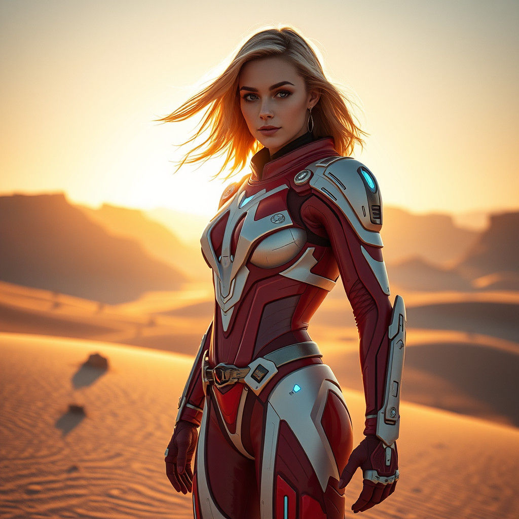 Female Warrior in Hi-Tech Armor, Desert Scene