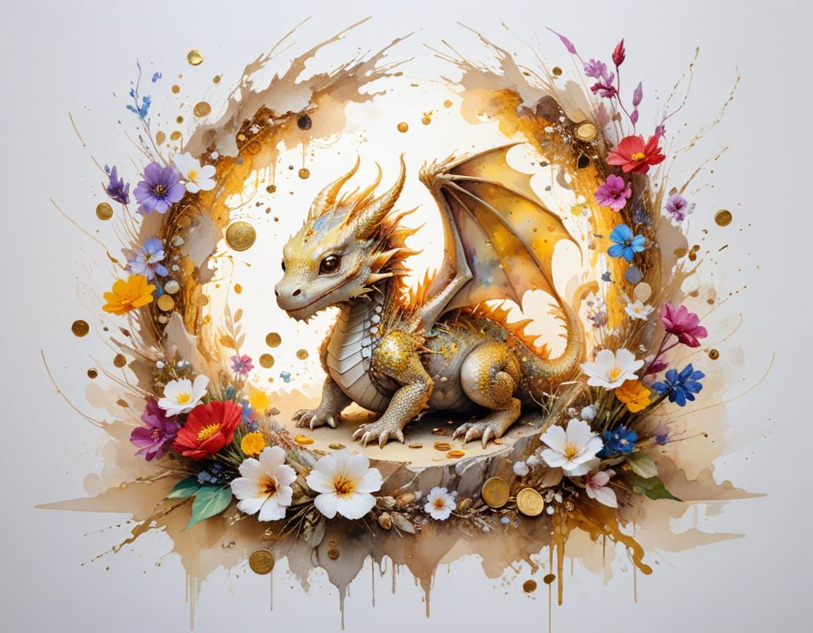 Adorable Chibbi Dragon Hatches in Sunlit Treasure Cave