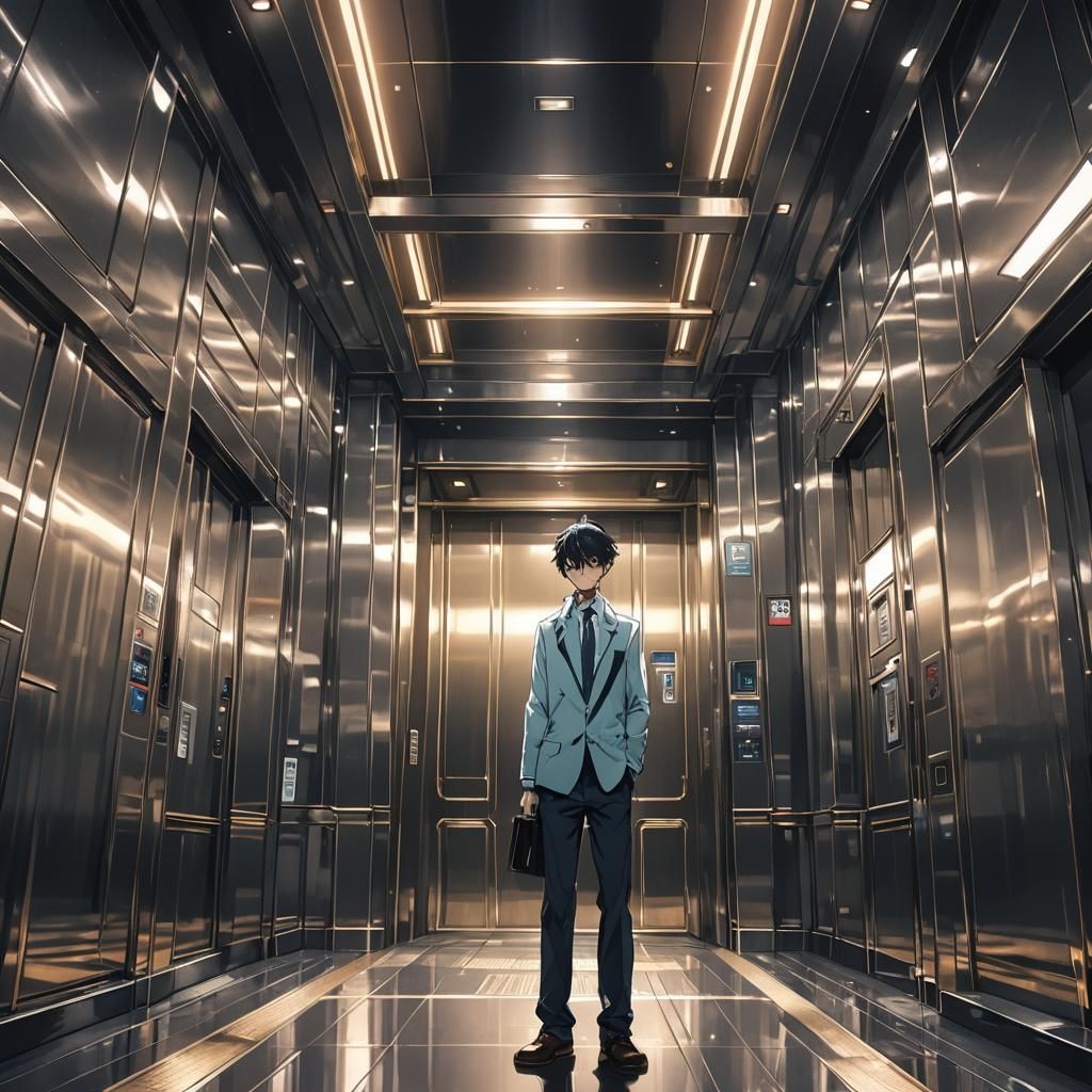 Anime Style Elevator Art, Cel-Shaded Manga Scan