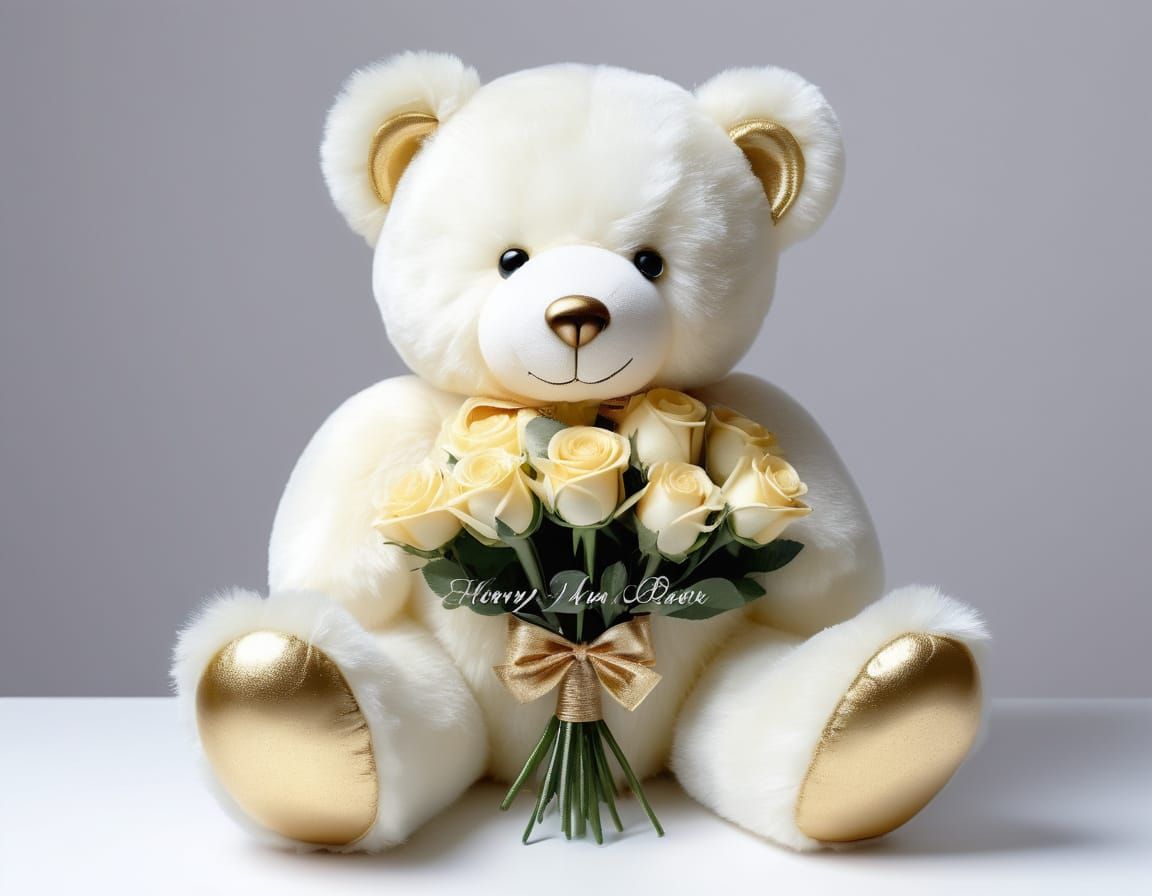 Teddy Bear with Roses: 3D Portrait