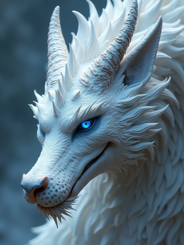 Majestic Dragon-Wolf Hybrid with Spiral Horns