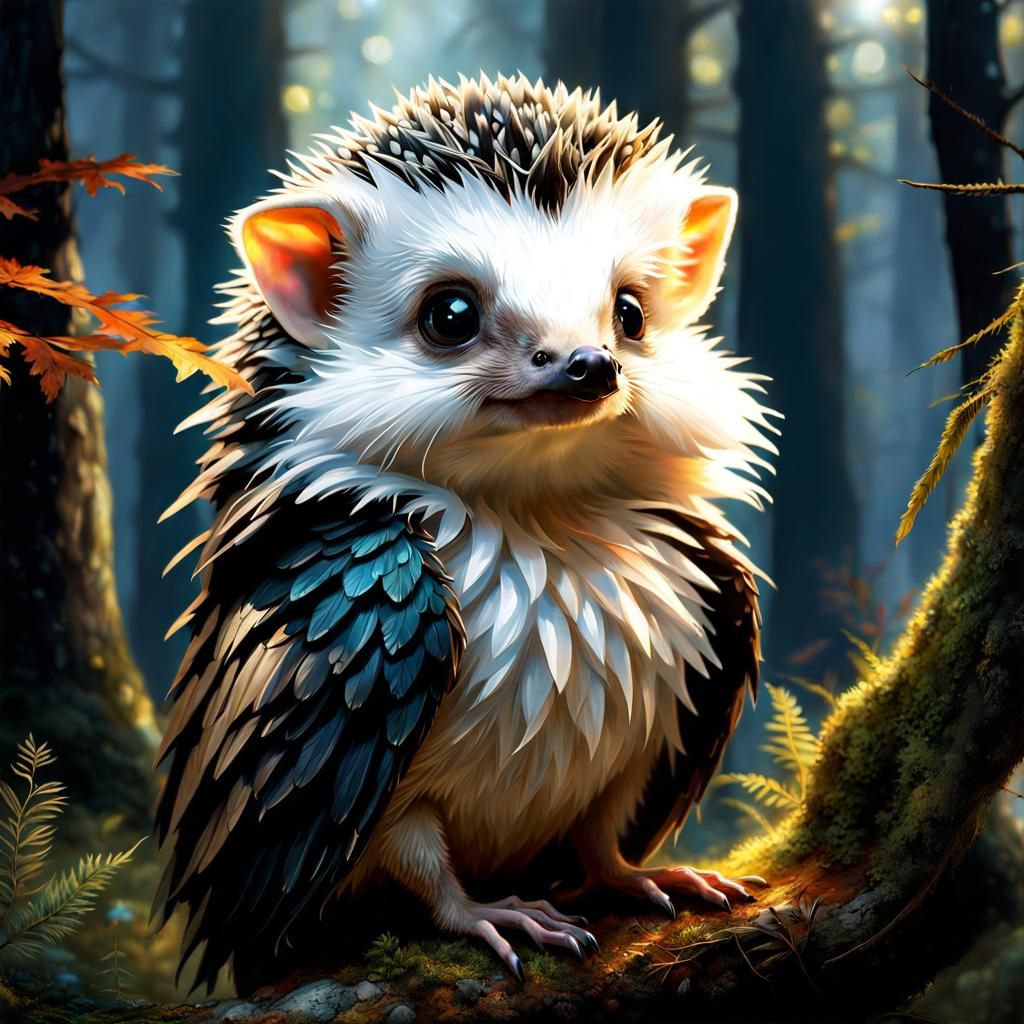 Winged Hedgehog in Enchanted Forest: Digital Art