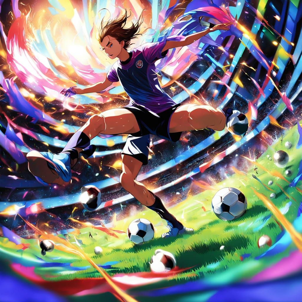 Energetic Soccer Player in a Vibrant Stadium Scene