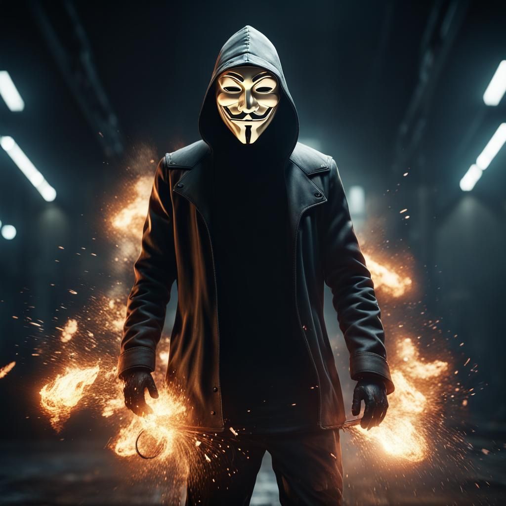 Anonymous Mask Hacker Emerges in 3D Cinematic Style