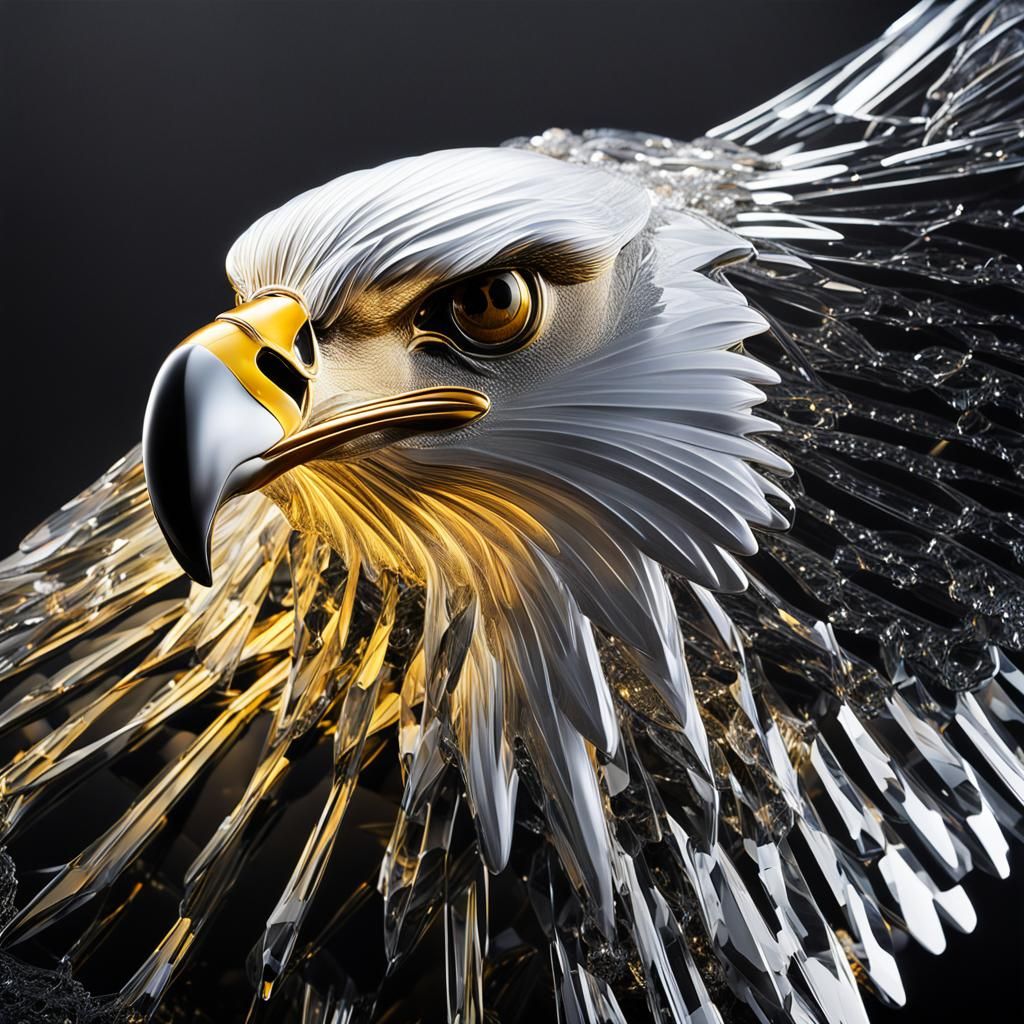Crystal American Eagle in Flight: Hyperrealistic 3D Art