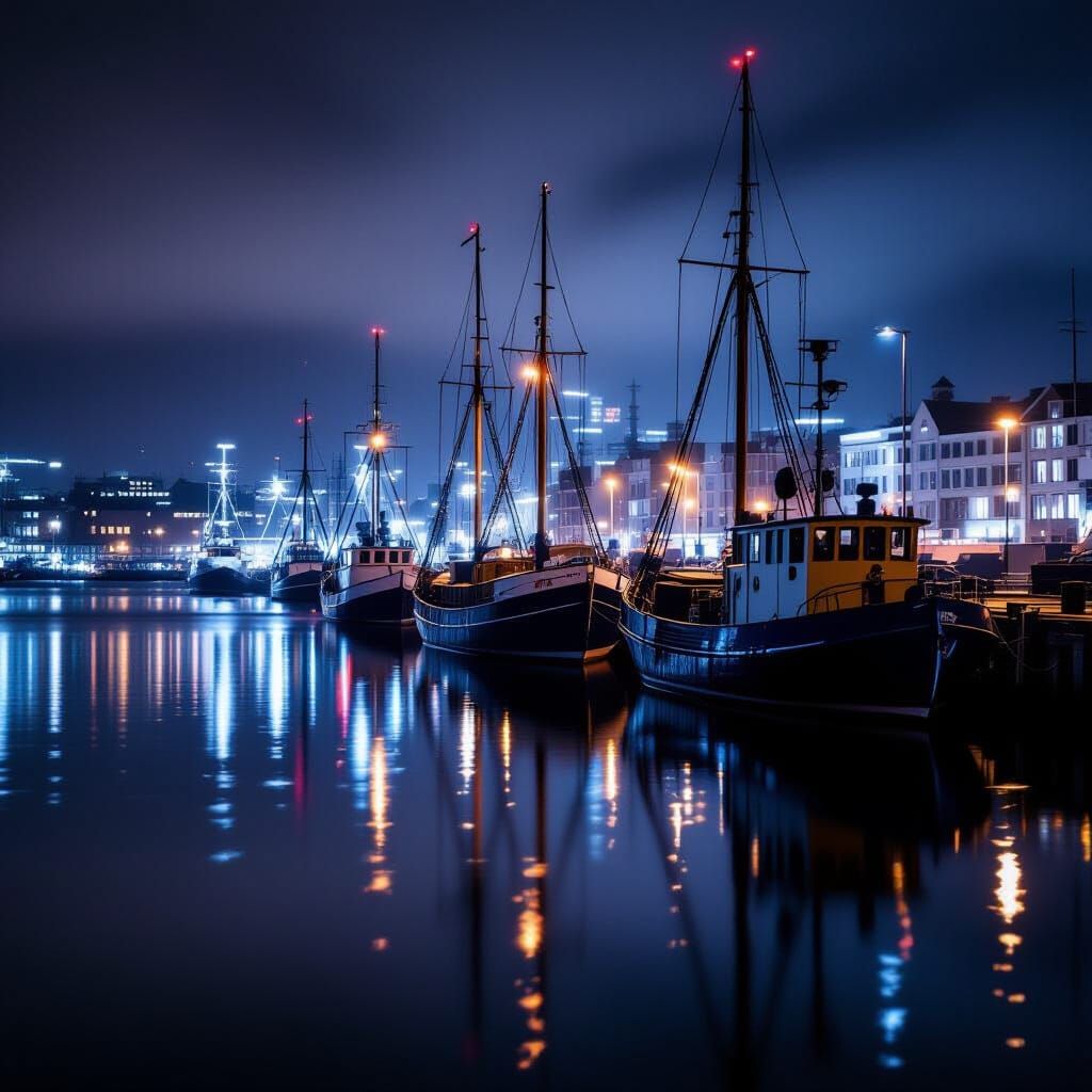 Night Harbor Reflections as Vertical Paint Drips