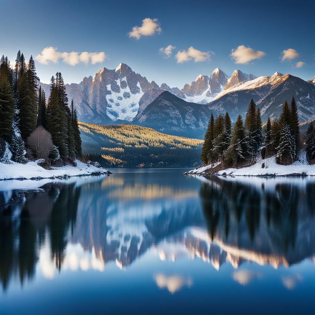 Alpine Lake Reflecting Mountain Peaks