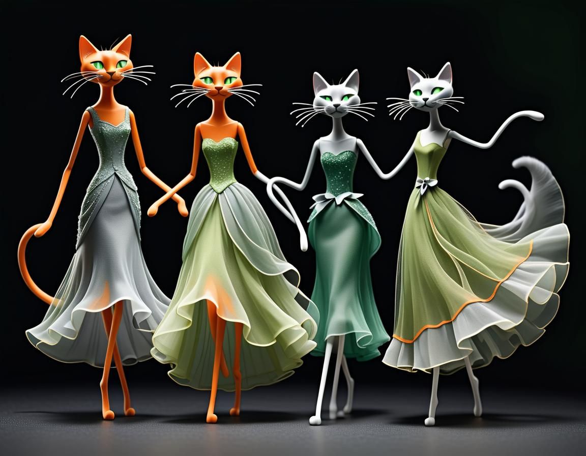 Whimsical Cats Dancing in the Night Sky