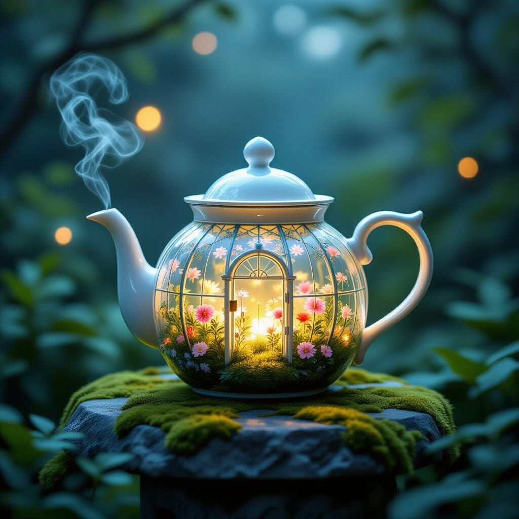 Victorian Greenhouse Teapot with Luminous Flora
