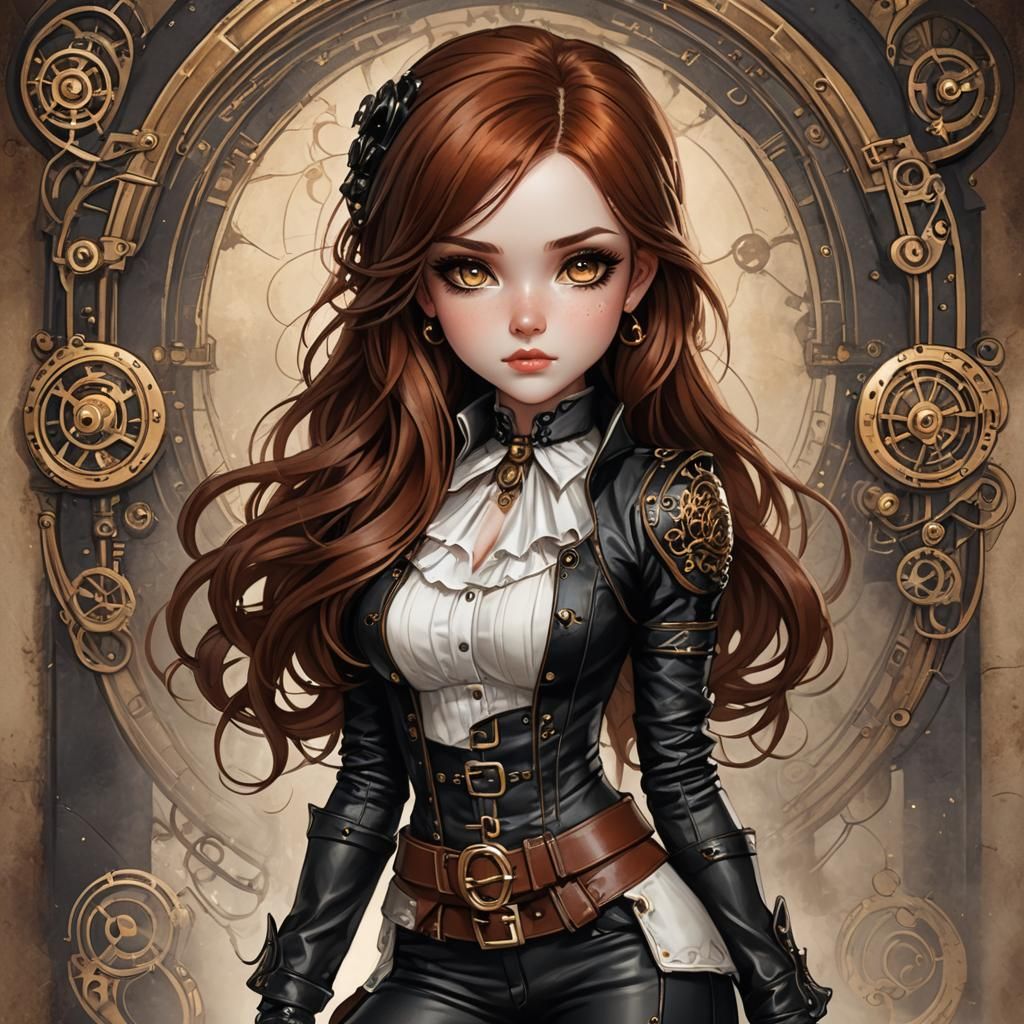 Steampunk Chibi Girl with Auburn Hair