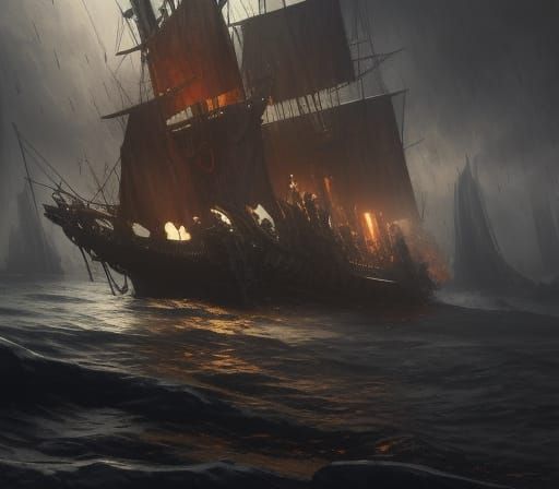 Gothic Pirate Ship in Dark Fantasy Style