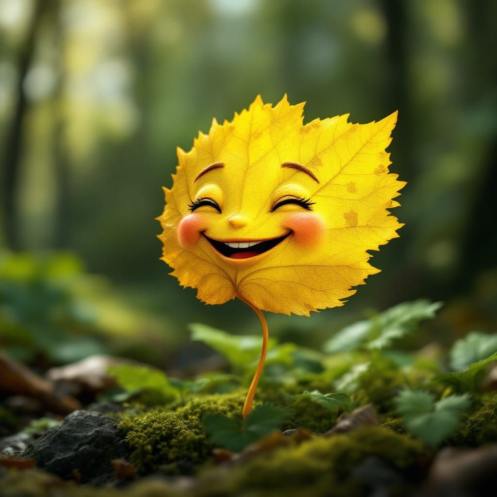 Smiling 3D Anthropomorphic Leaf in Whimsical Style