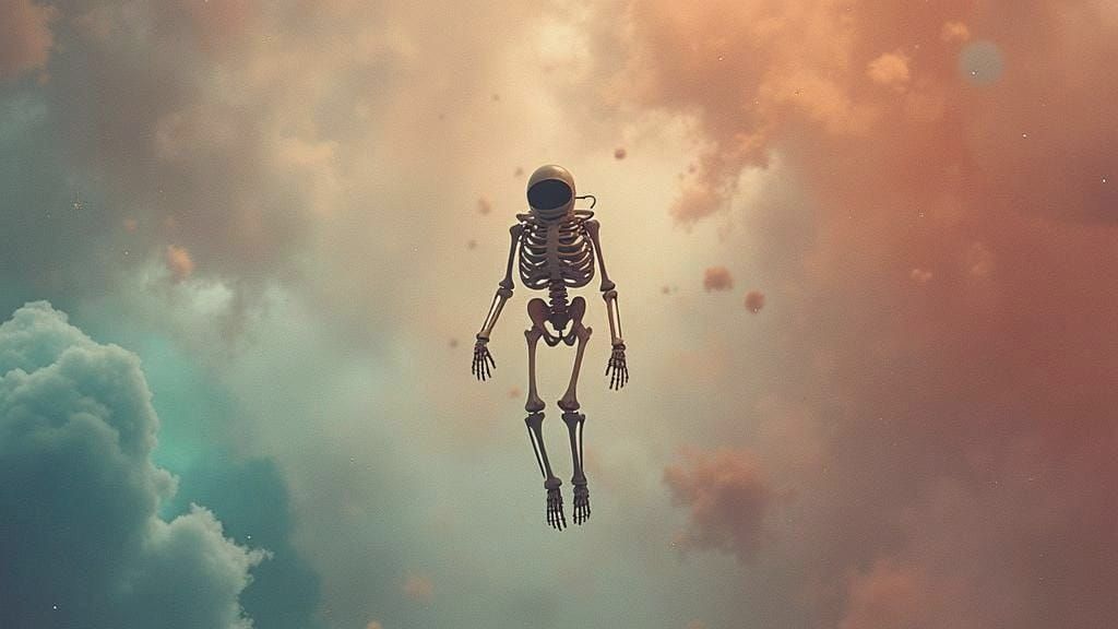 Skeleton Astronaut Drifting Through Space