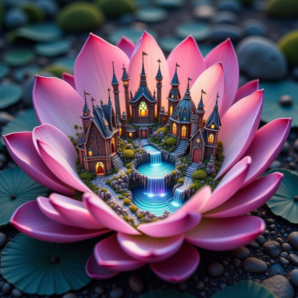 Gemstone Kingdom within Bioluminescent Lotus in Fantastical ...