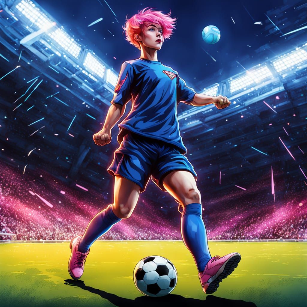 Cyborg Soccer Player with Superman Logo in Manga Style