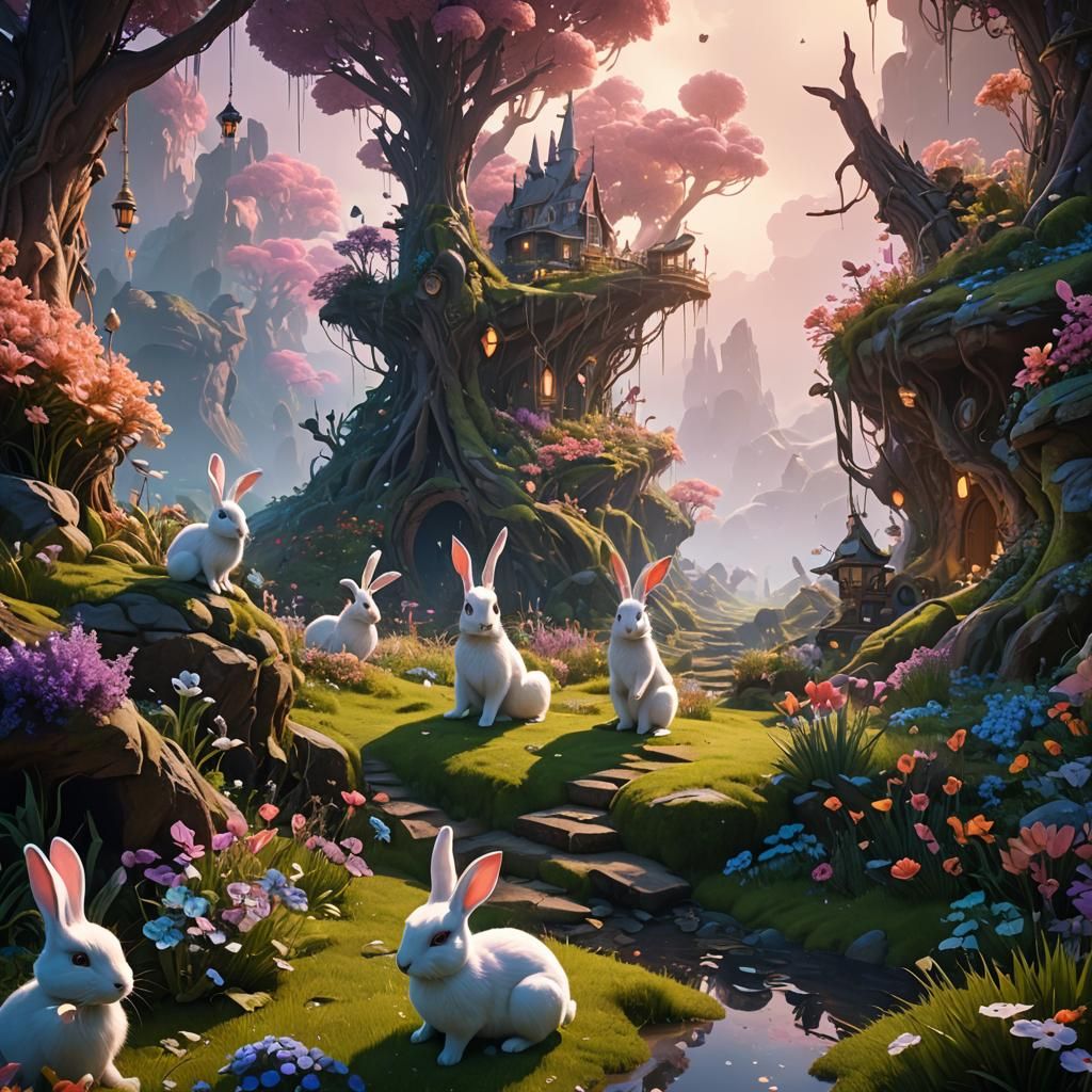 Dreamscape Rabbits in Ethereal Pastel Light