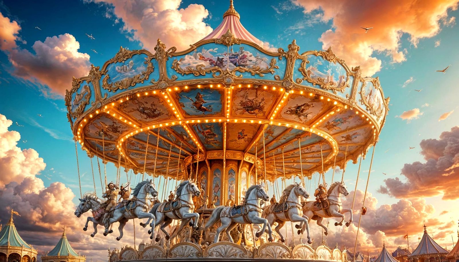 Carousel in the Clouds: Hyperrealistic Concept Art