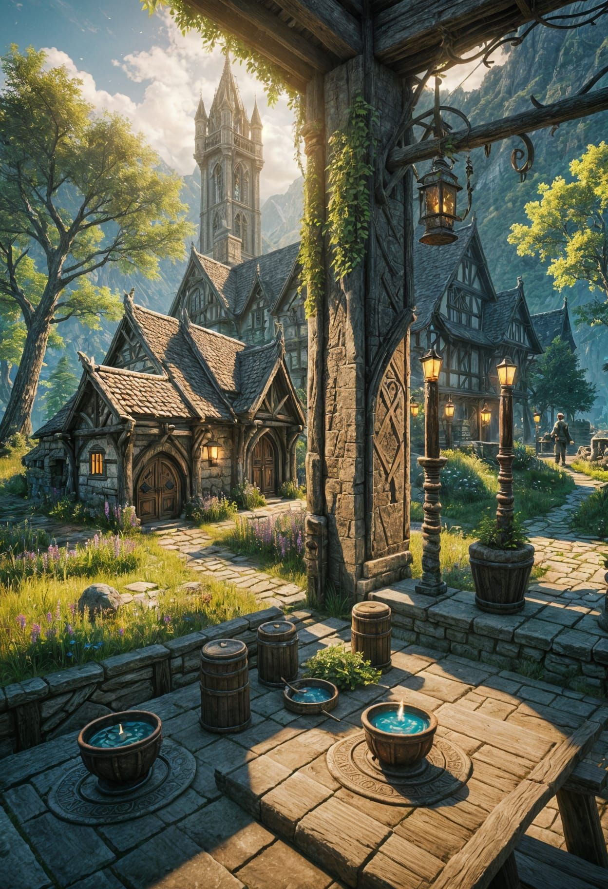 Idyllic Fantasy Landscape Inspired by Skyrim and Witcher
