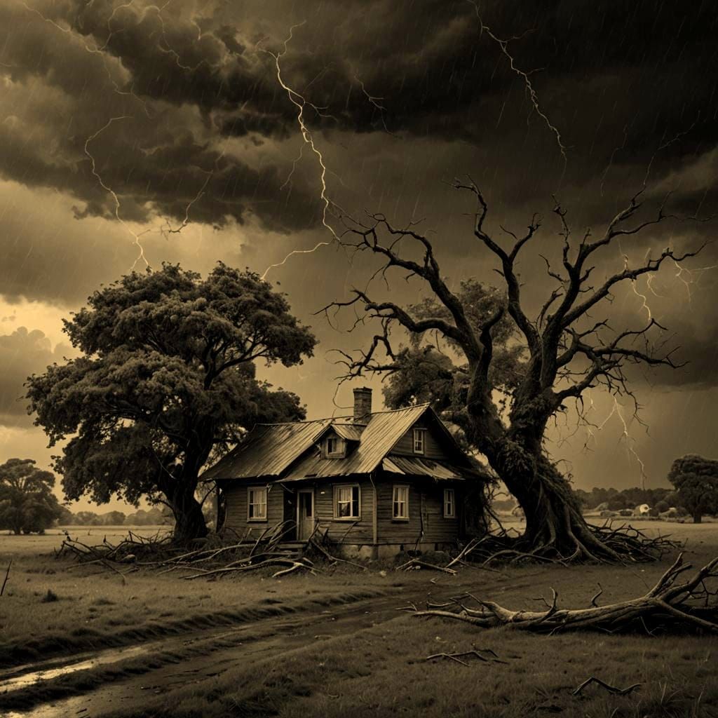Dramatic Storm Batters Rural House