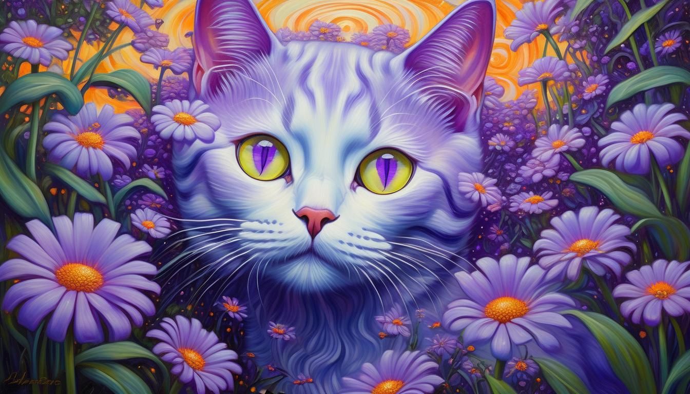 Dreamlike Portrait of Girl and Cat in Keane Style