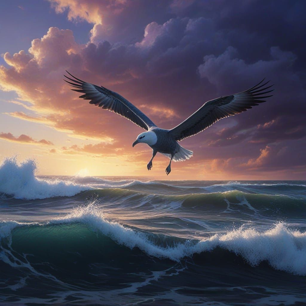 Majestic Albatross Gliding Over Indigo Waves