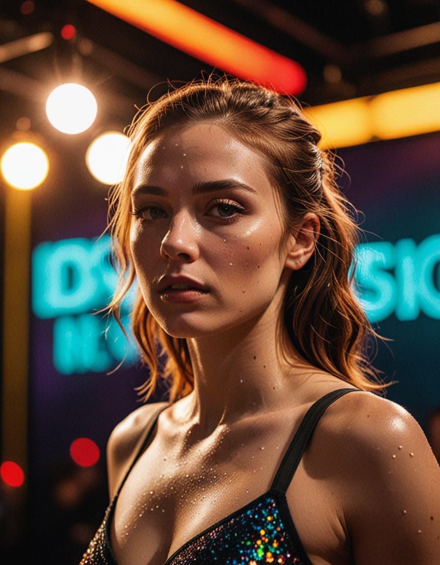 Stunning Woman Posing on Stage with Vibrant Lighting