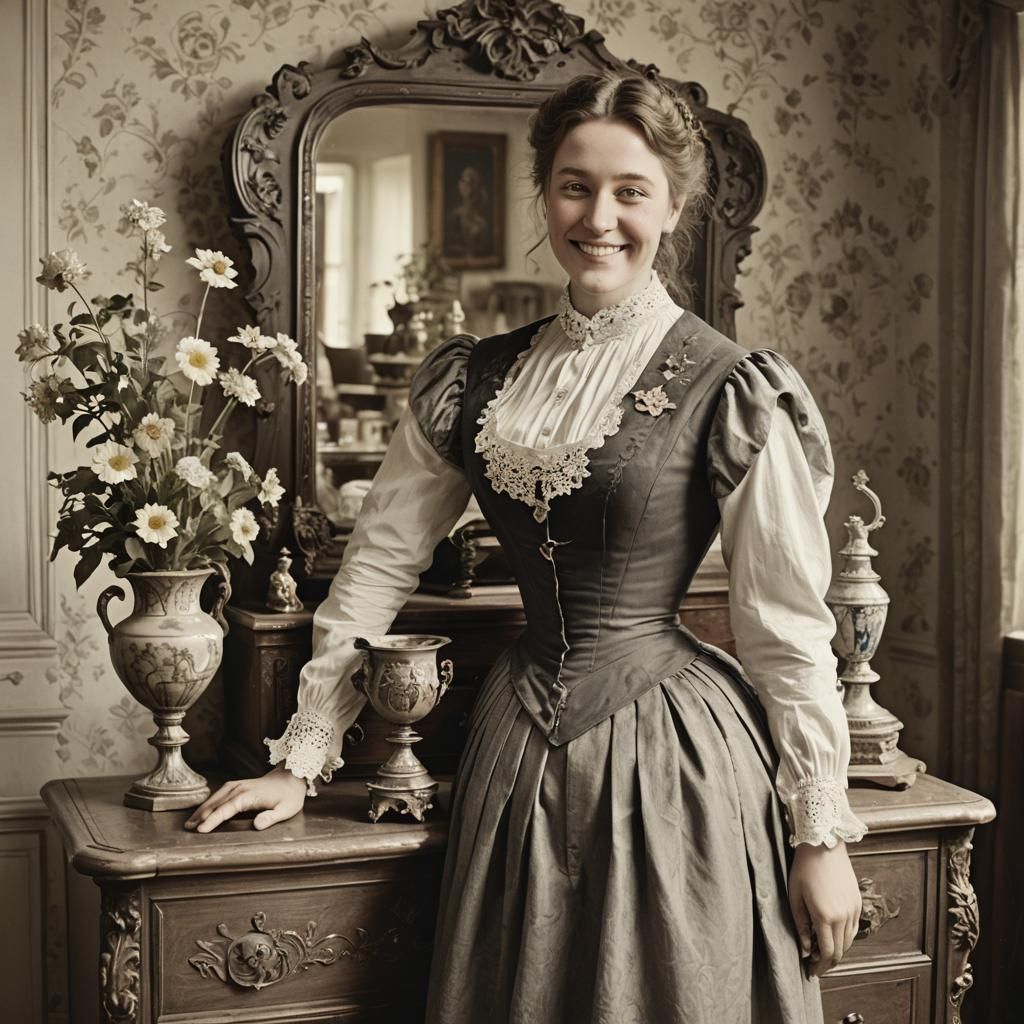 Victorian Woman with Heraldic Vase in Summer Light