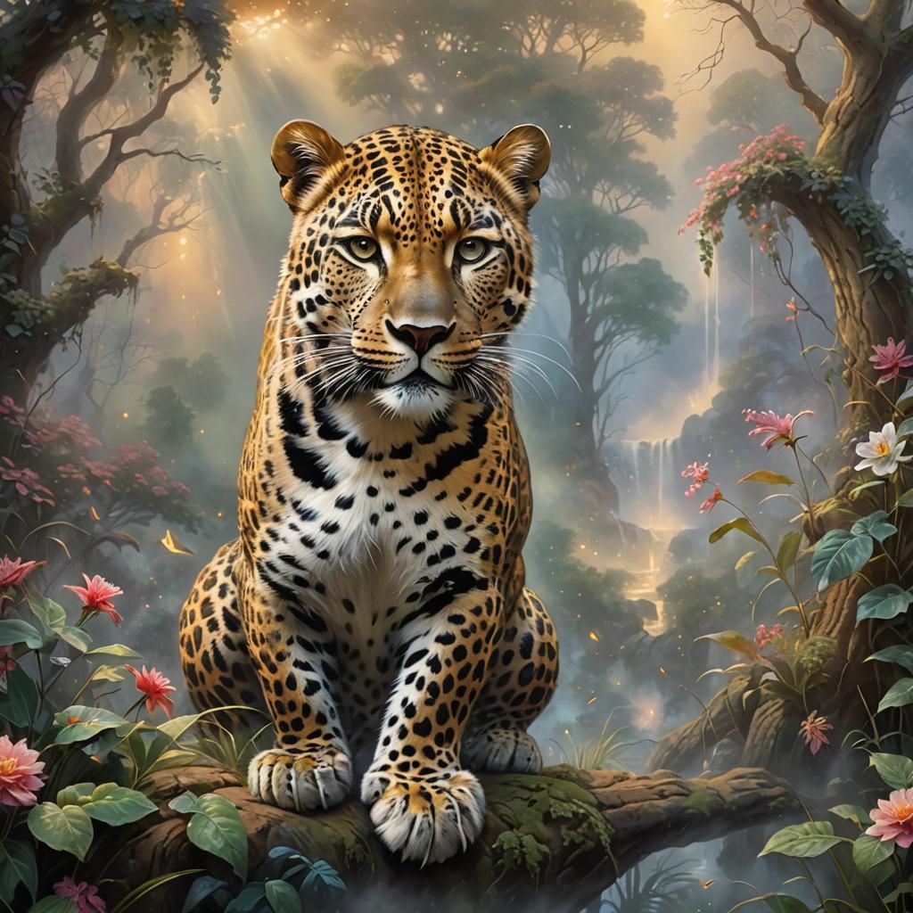 Ethereal Leopard in Fantasy Landscape