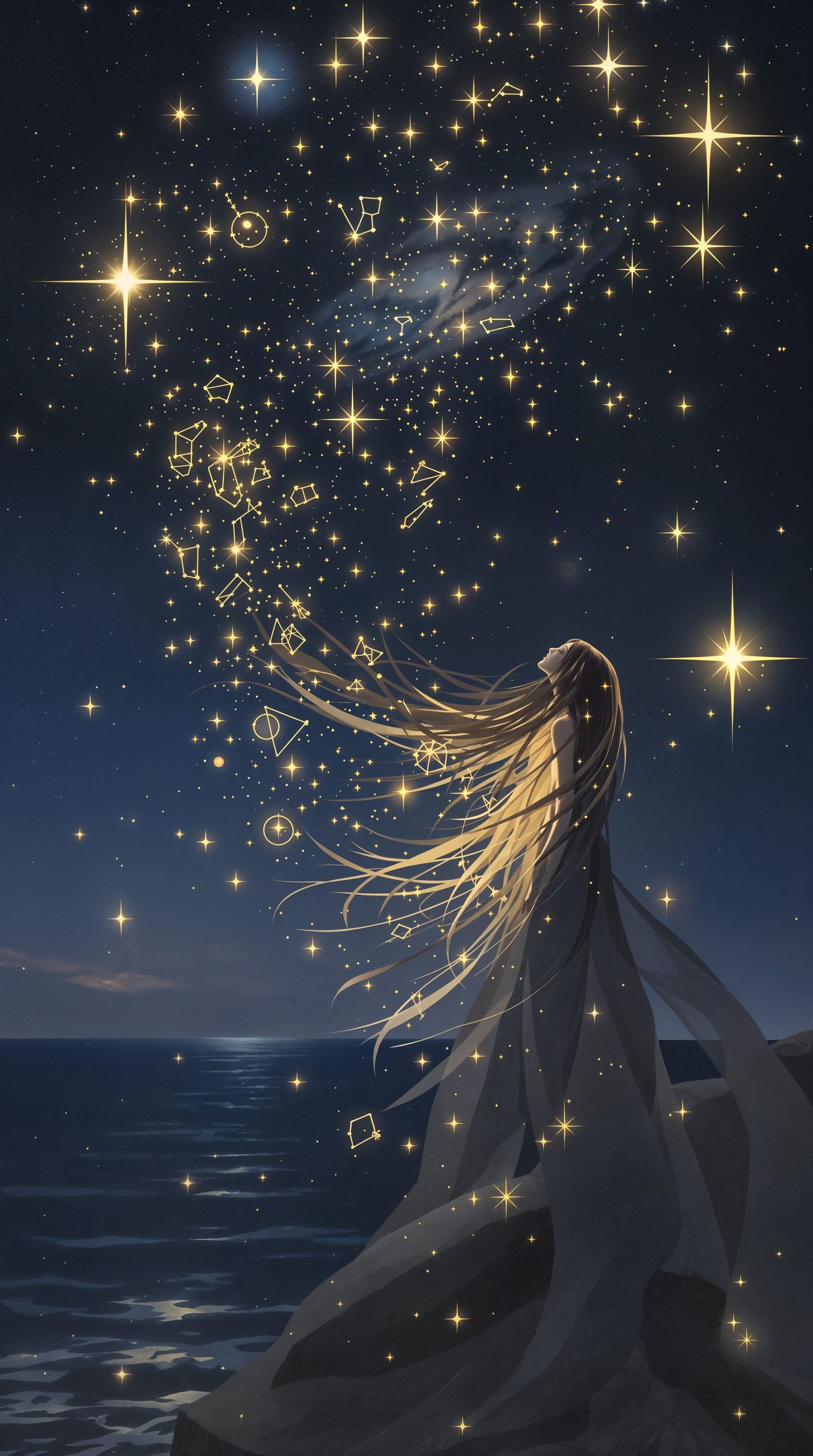 A Cosmic Songstress Unfurls in Starry Night