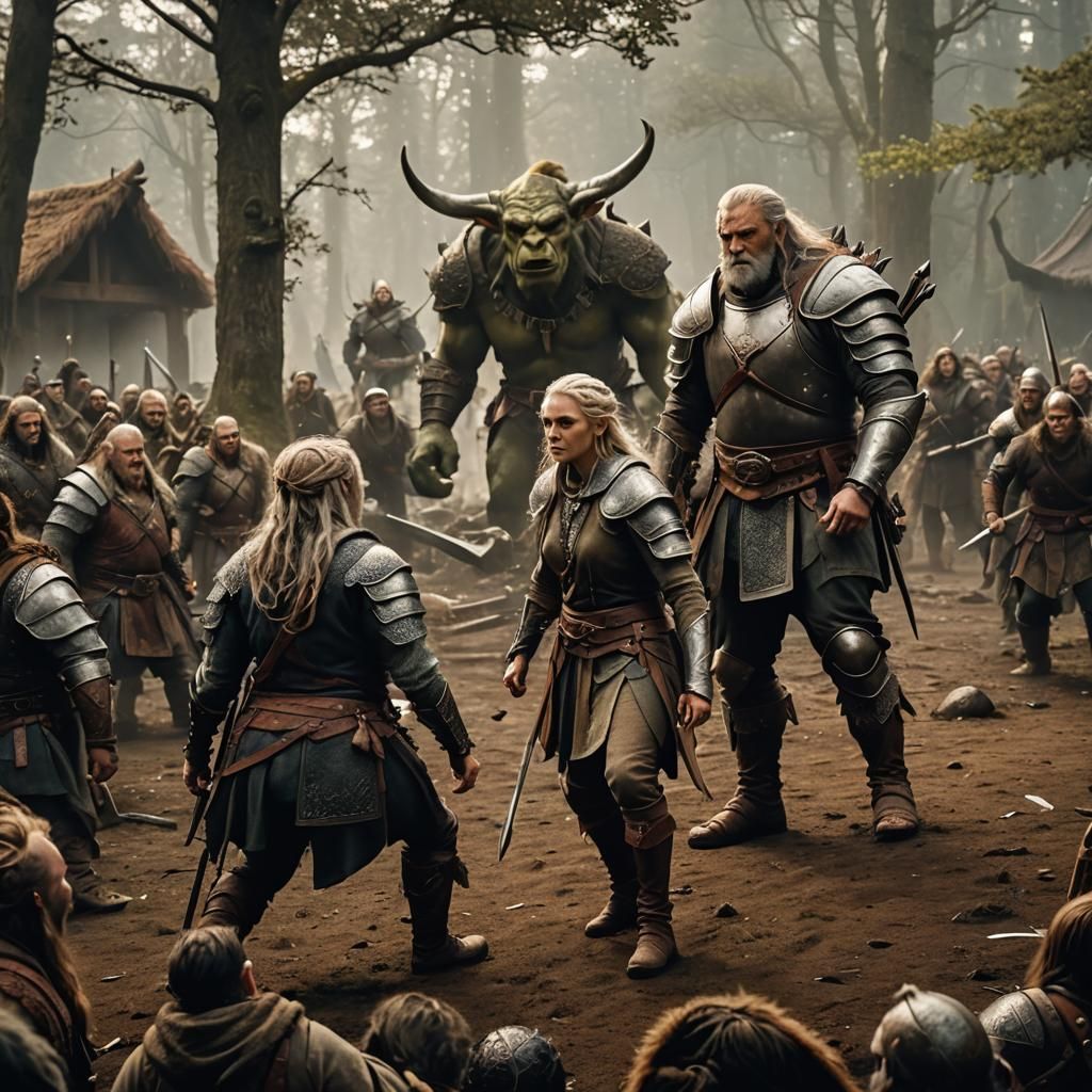 Epic Fantasy Battle Scene in Cinematic Realism