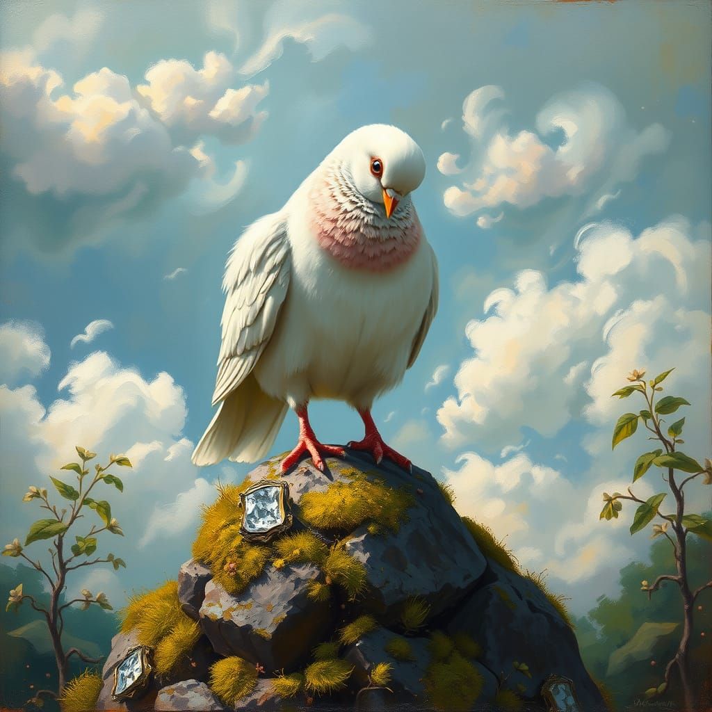 Serene Dove in Whimsical Landscape