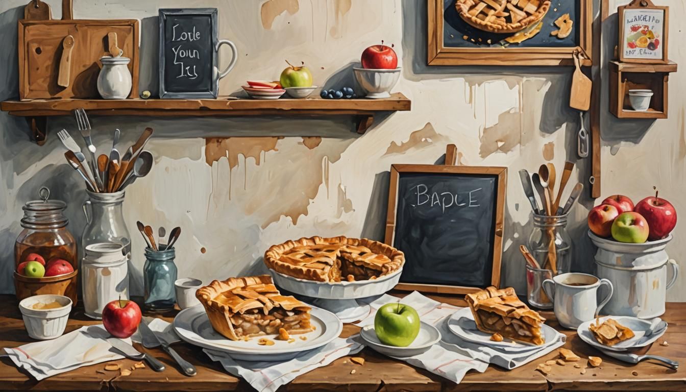 Apple Pie Still Life in Gouache Watercolor Style